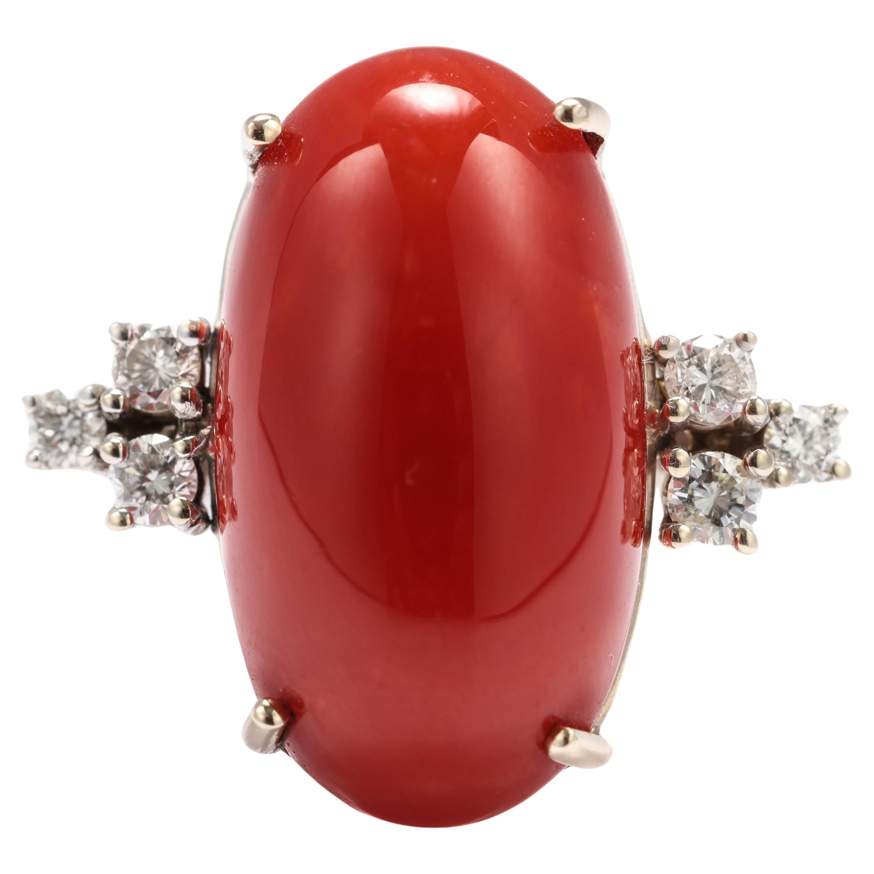 Coral Ring with Diamonds, Midcentury