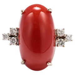 Vintage Coral Ring with Diamonds, Midcentury