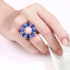 Coral Ring With Kyanite 9.68 Carats Sterling Silver