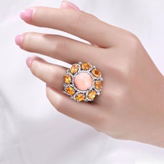 Coral Ring With Spessartite Garnet 7.52 Carats Sterling Silver