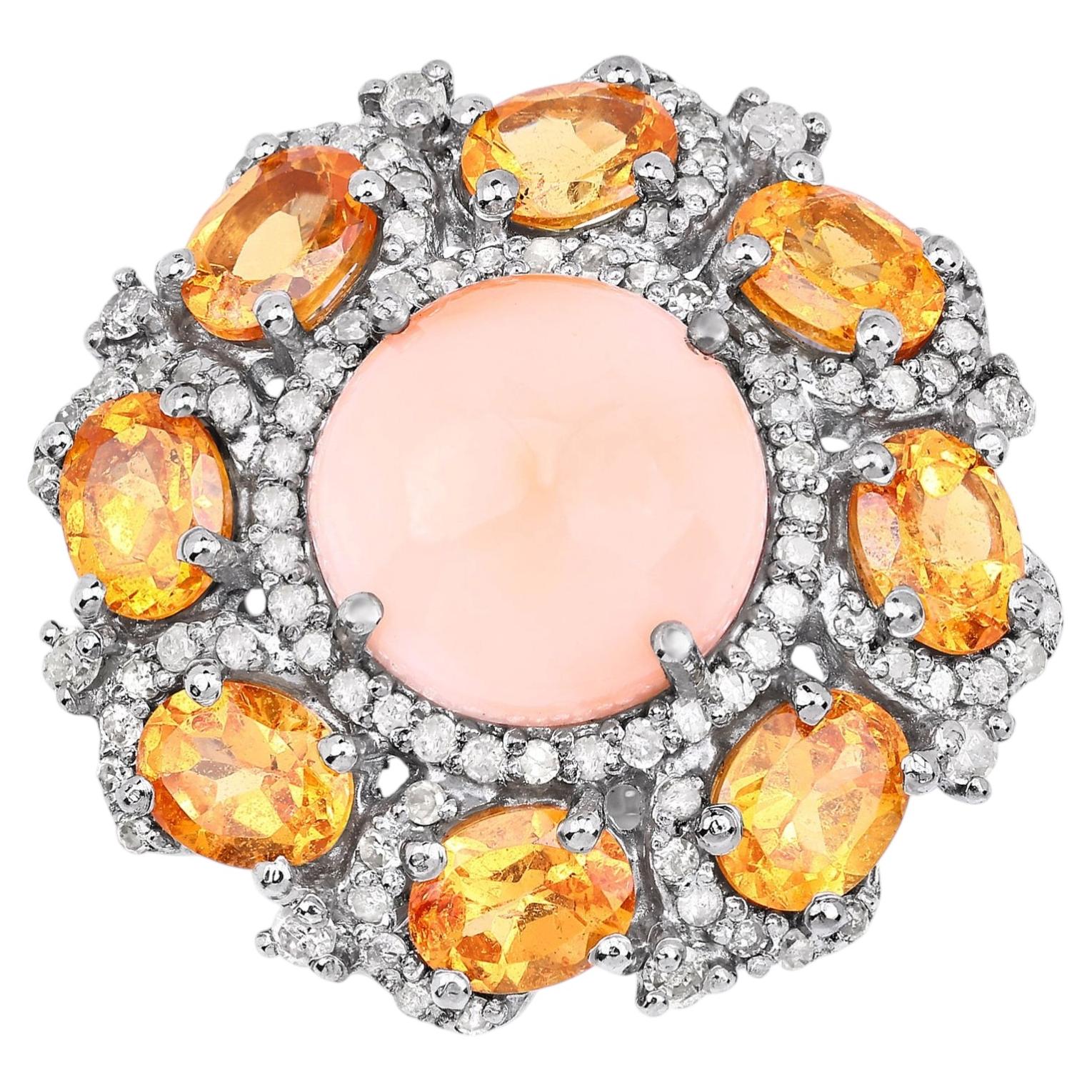 Anello in corallo con granato spessartite da 7,52 carati, argento sterling in vendita
