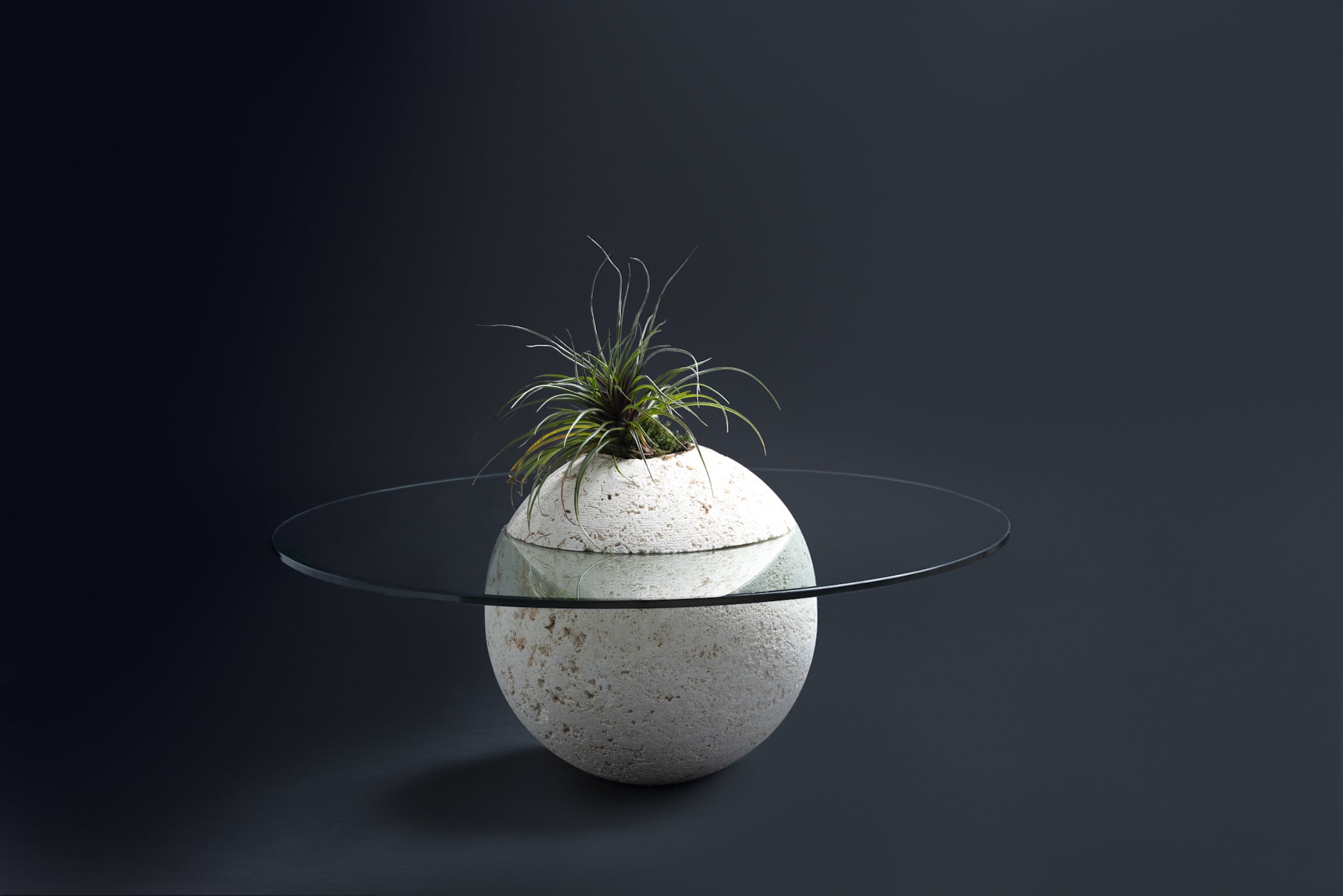 Made to order Keystone 16” Sphere with 4” planter.

Polished 36 Inch round glass table top 1/2 Inch thick tempered with Beveled Edge

Inspired by Coral Castle, an oolite limestone structure created by the Latvian-American eccentric Edward