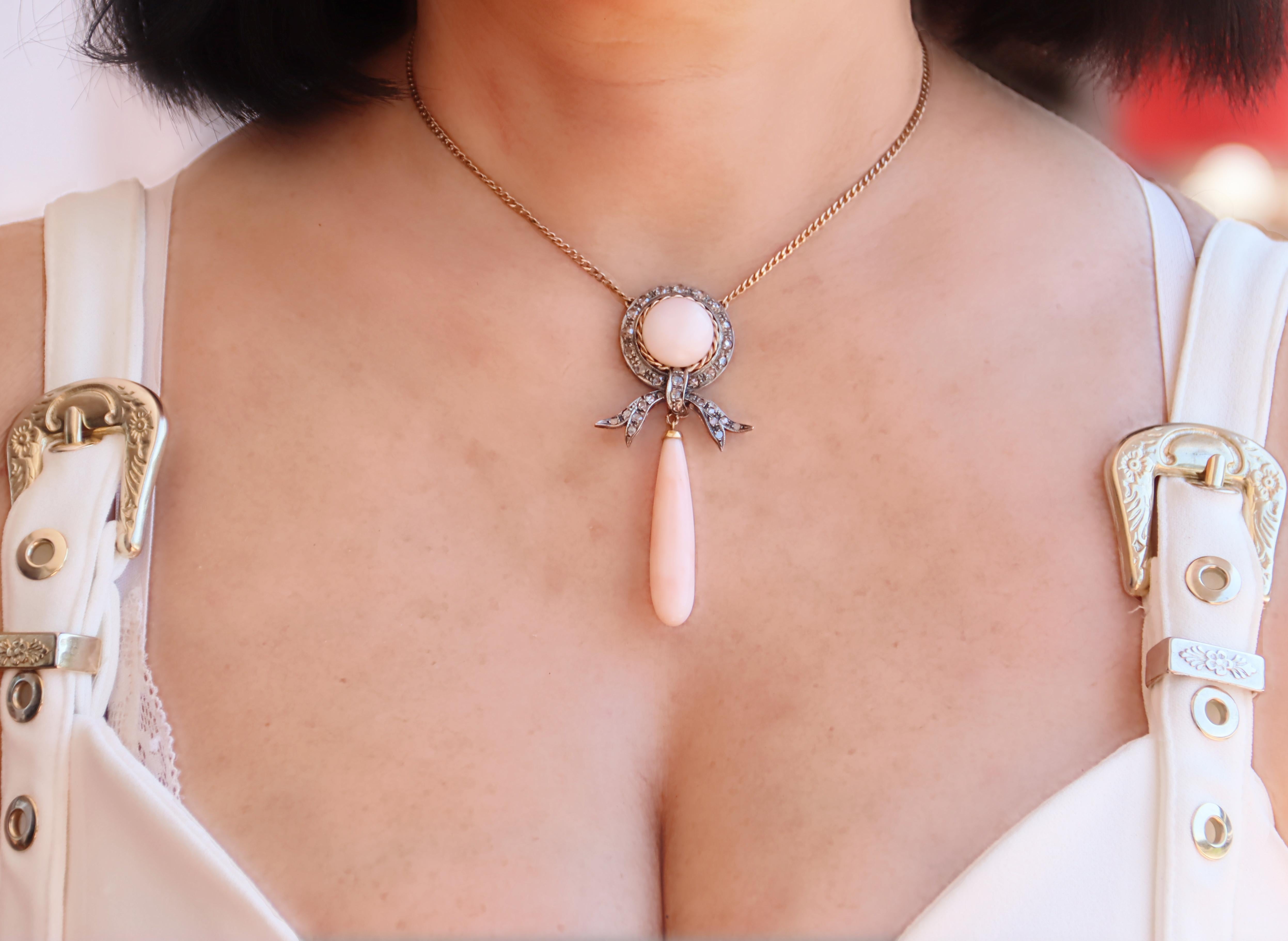 Collar Colgante Oro Amarillo 14 Kilates Diamantes Talla Coral Rose en venta 1