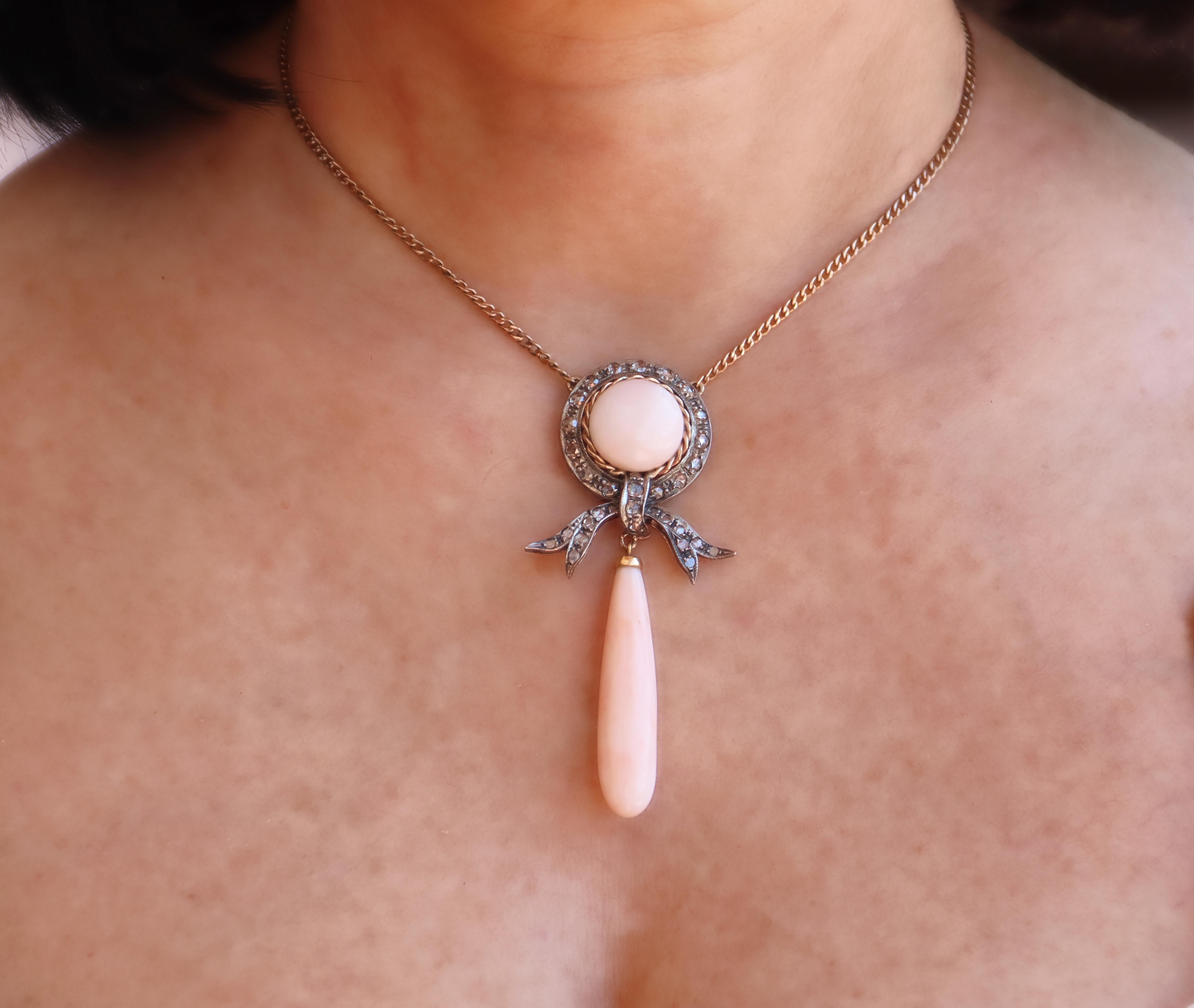 Collar Colgante Oro Amarillo 14 Kilates Diamantes Talla Coral Rose en venta 2