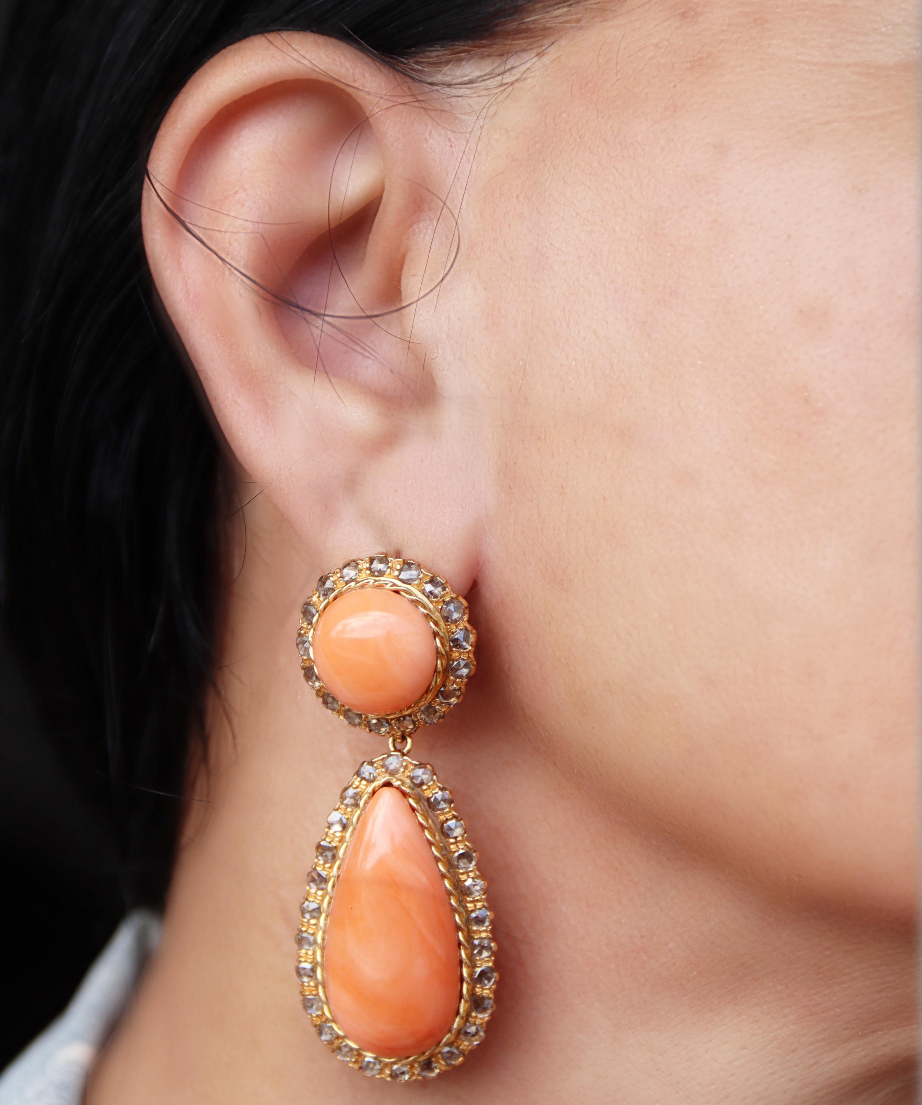 Coral Rose Cut Diamonds Yellow Gold 9 Karat Drop Earrings 3