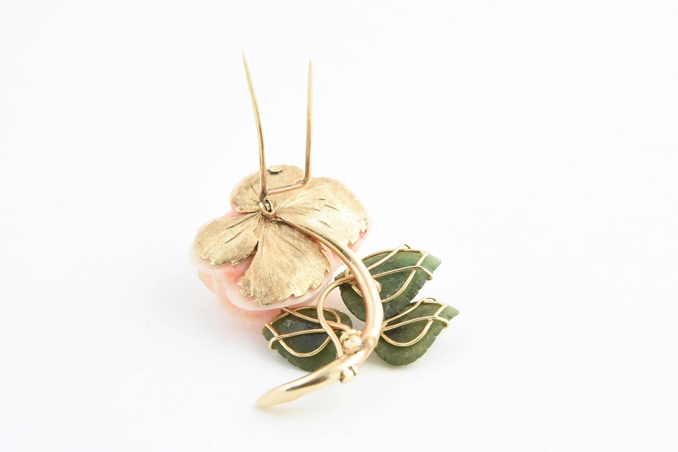 coral rose and jade leaf jewellery
