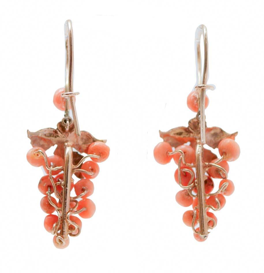 Retro Coral, Rose Gold Dangle Earrings. For Sale