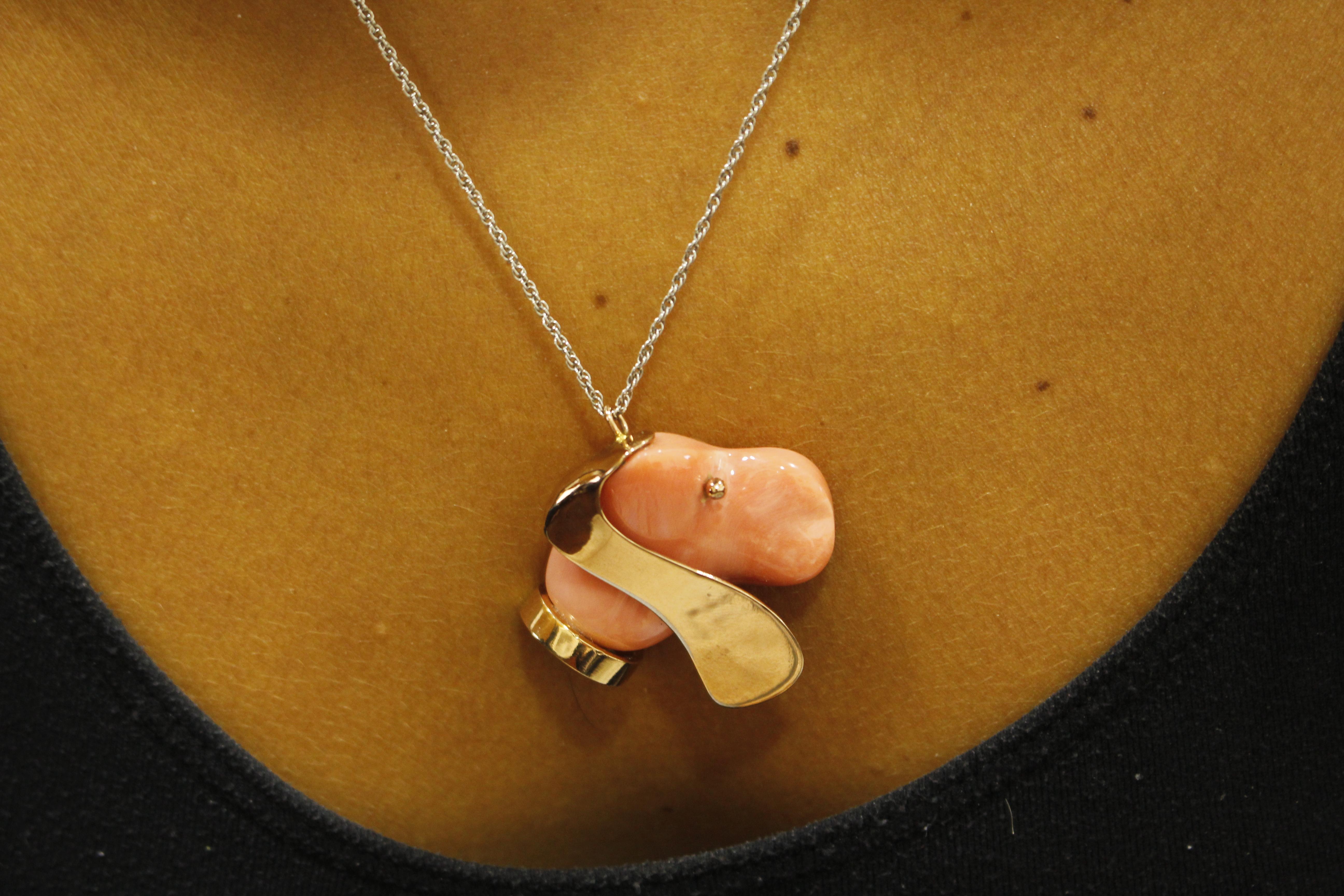 Women's Orange/Red Coral, Rose Gold Dog Shape Pendant Necklace For Sale