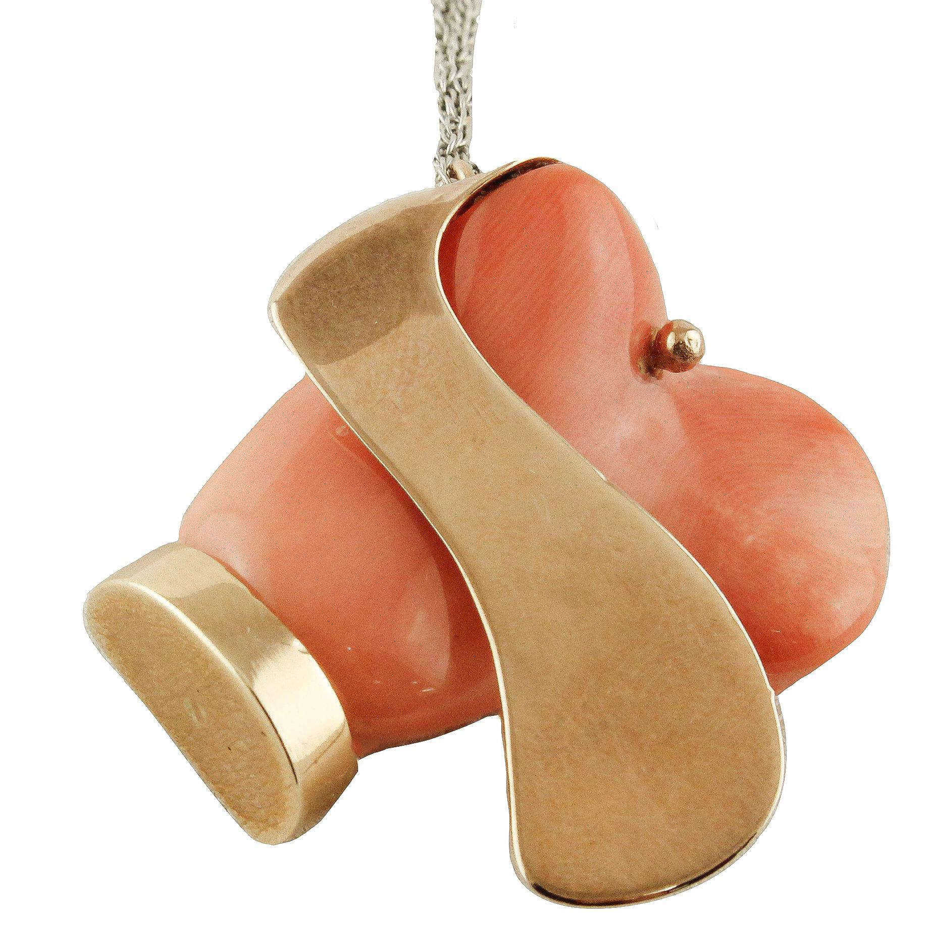 Orange/Red Coral, Rose Gold Dog Shape Pendant Necklace For Sale