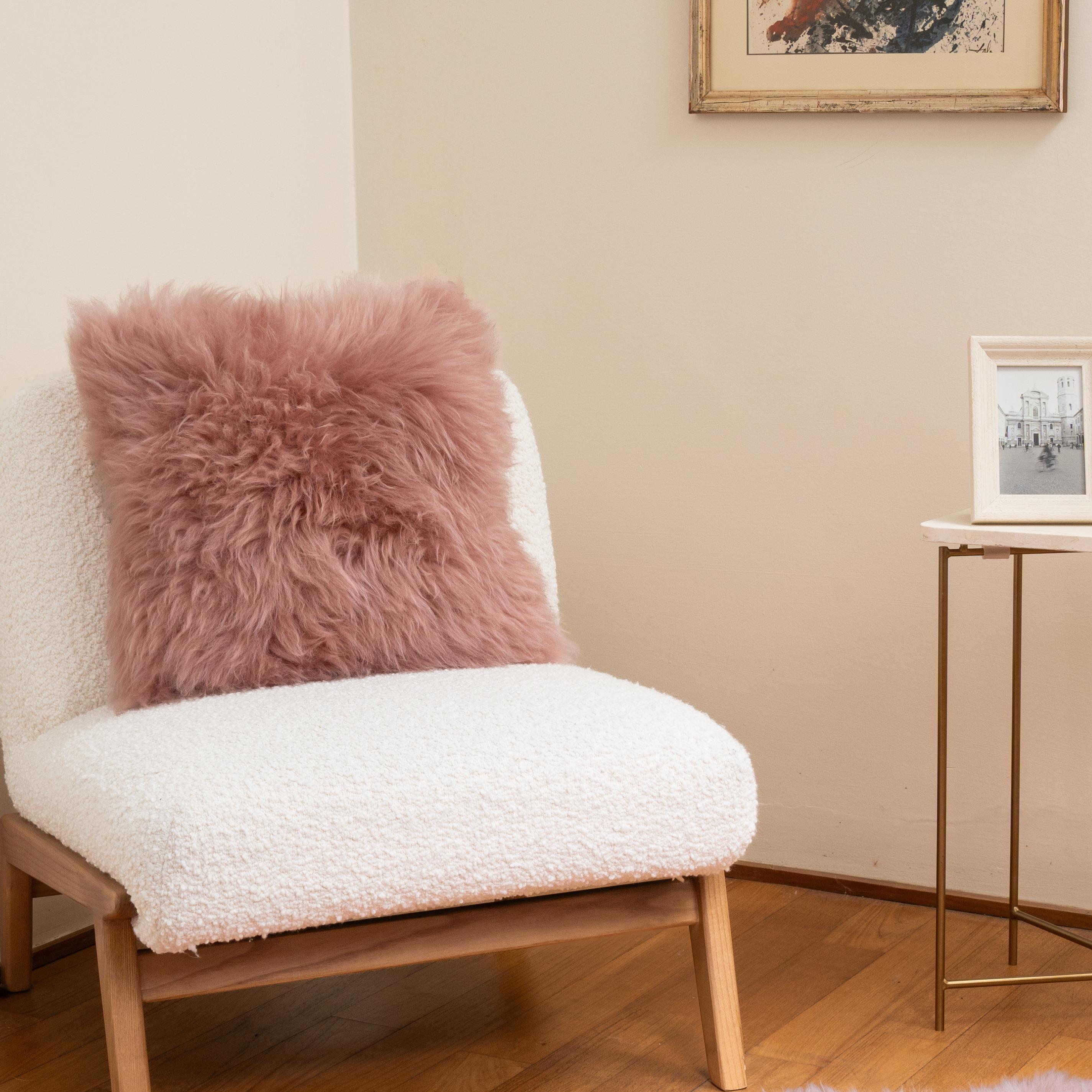 Hand-Crafted Shearling Sheepskin Flamingo Pink Cushion by Muchi Decor, Made in Italy For Sale