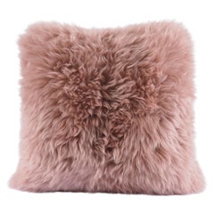 Coral Rose Pink Matching Shearling Sheepskin Pillow Soft Cushion by Muchi Decor