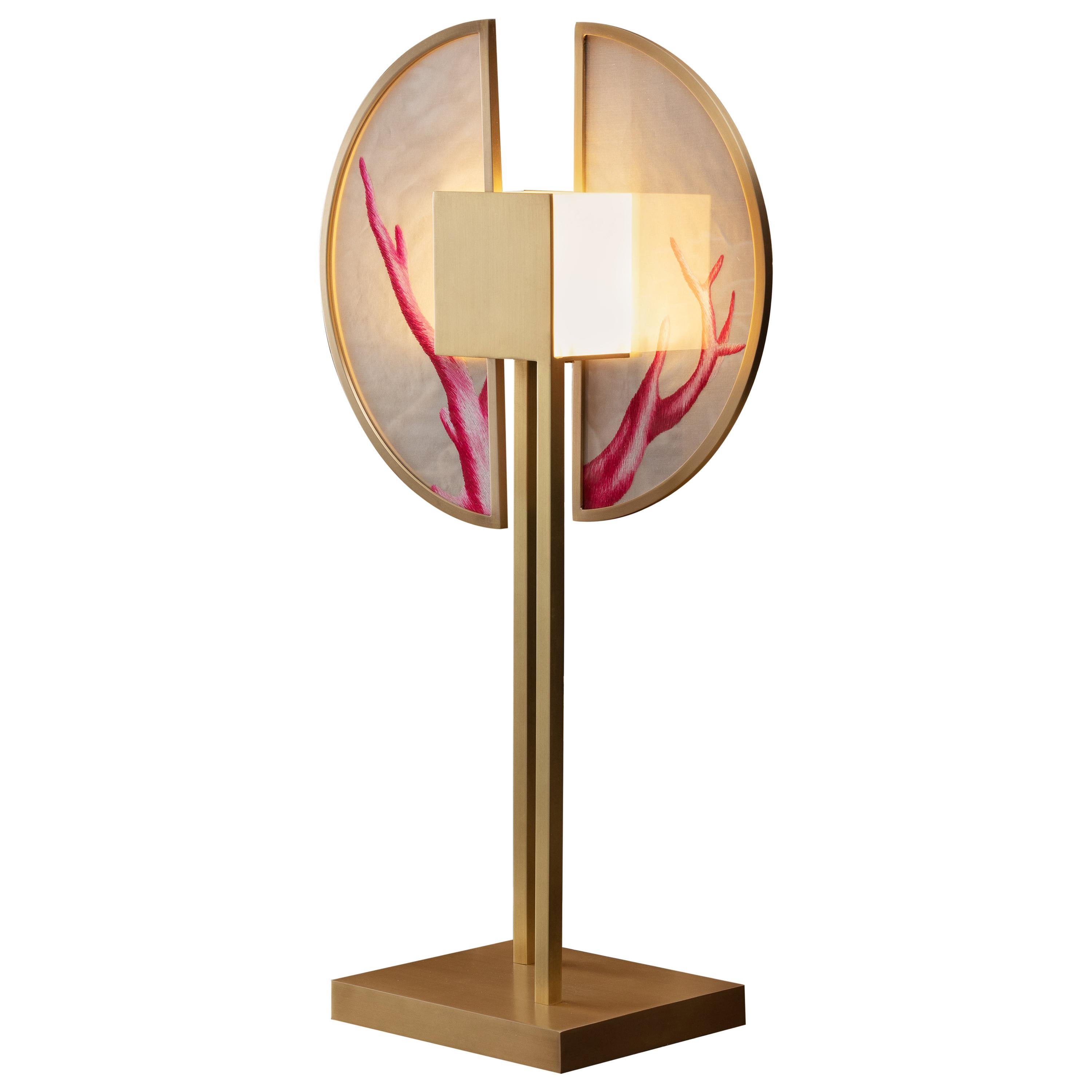 Coral Royal Contemporary Table Light in Brass and Silk For Sale