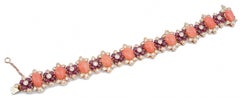 Corail, rubis, diamants, bracelet Retrò en or rose 14 carats.