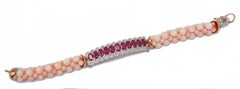 Coral, Rubies, Diamonds, Rose Gold and Silver Bracelet.