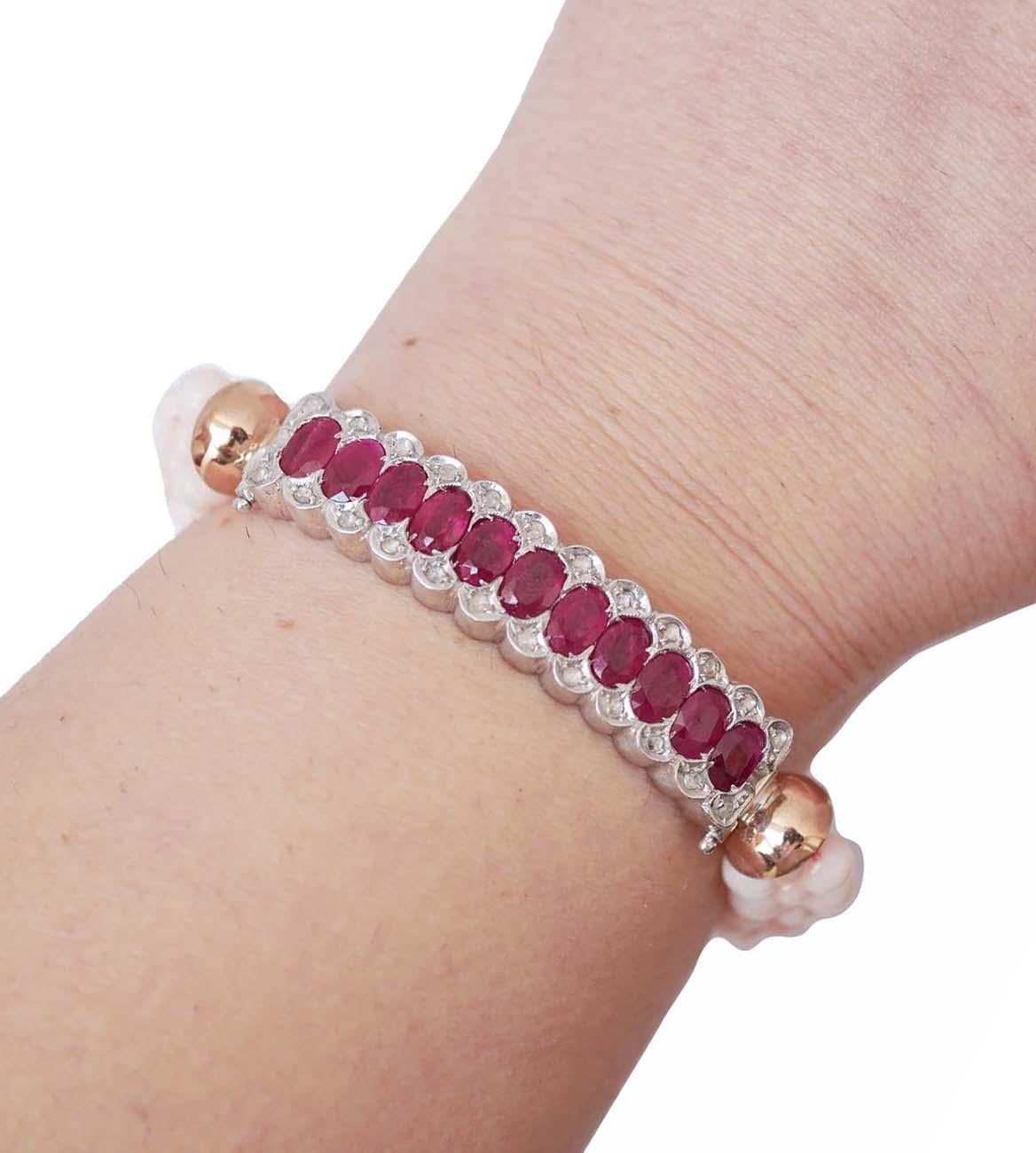 Coral, Rubies, Diamonds, Rose Gold and Silver Bracelet. In Good Condition For Sale In Marcianise, Marcianise (CE)