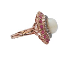 Coral, Rubies, Diamonds, Rose Gold and Silver Ring.