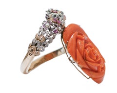 Coral, Rubies, Emeralds, Sapphires, Diamonds, Rose Gold and Silver Bracelet.