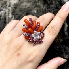 Coral, Ruby and Diamond Fancy Cocktail Ring