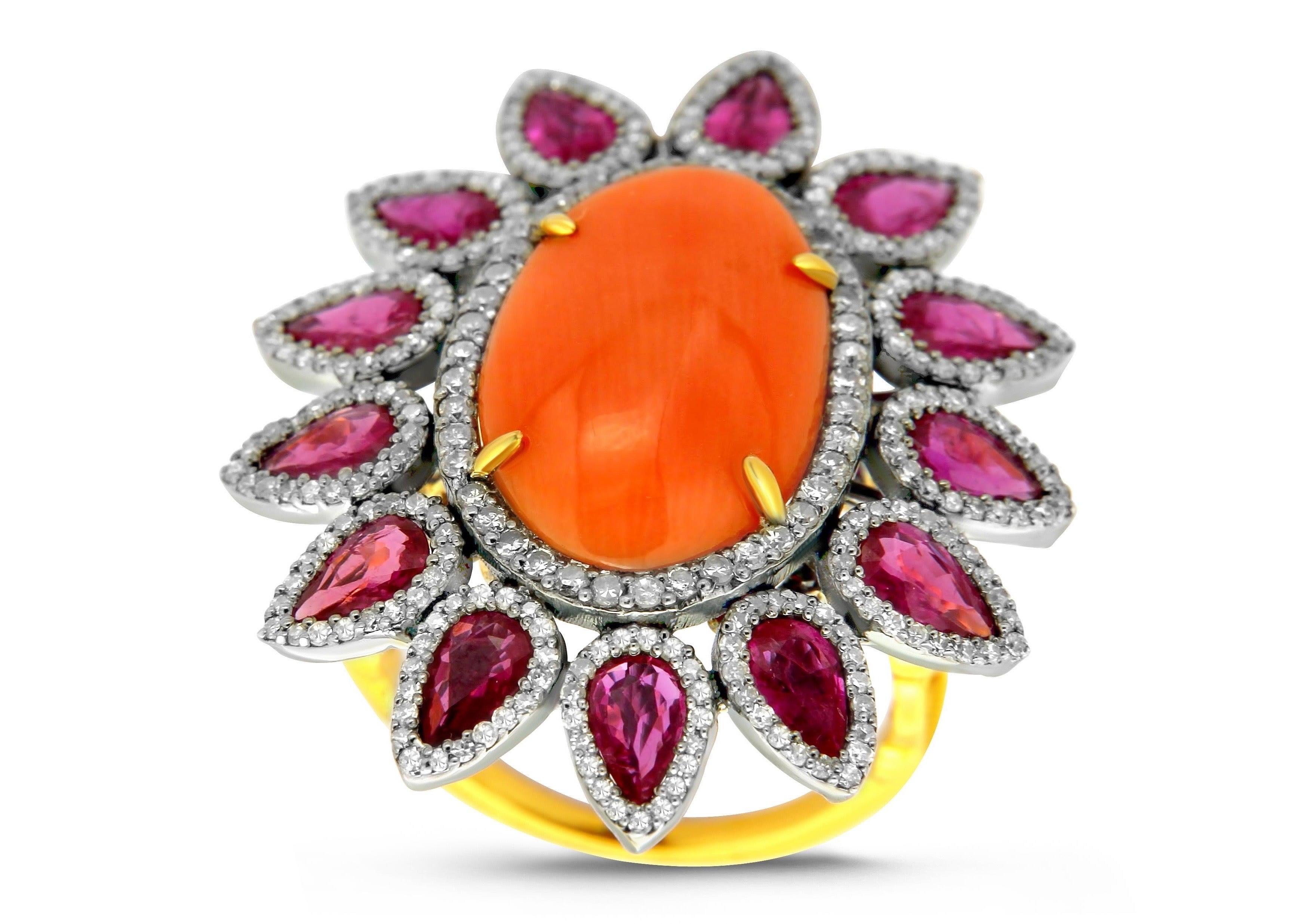 For Sale:  Coral Ruby Diamond Ring 3