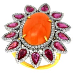 Coral Ruby Diamond Ring