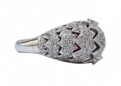 Coral, Sapphires, Diamonds, 14 Karat White Gold Fish Ring.