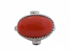 Coral, Sapphires, Diamonds, Platinum Ring.