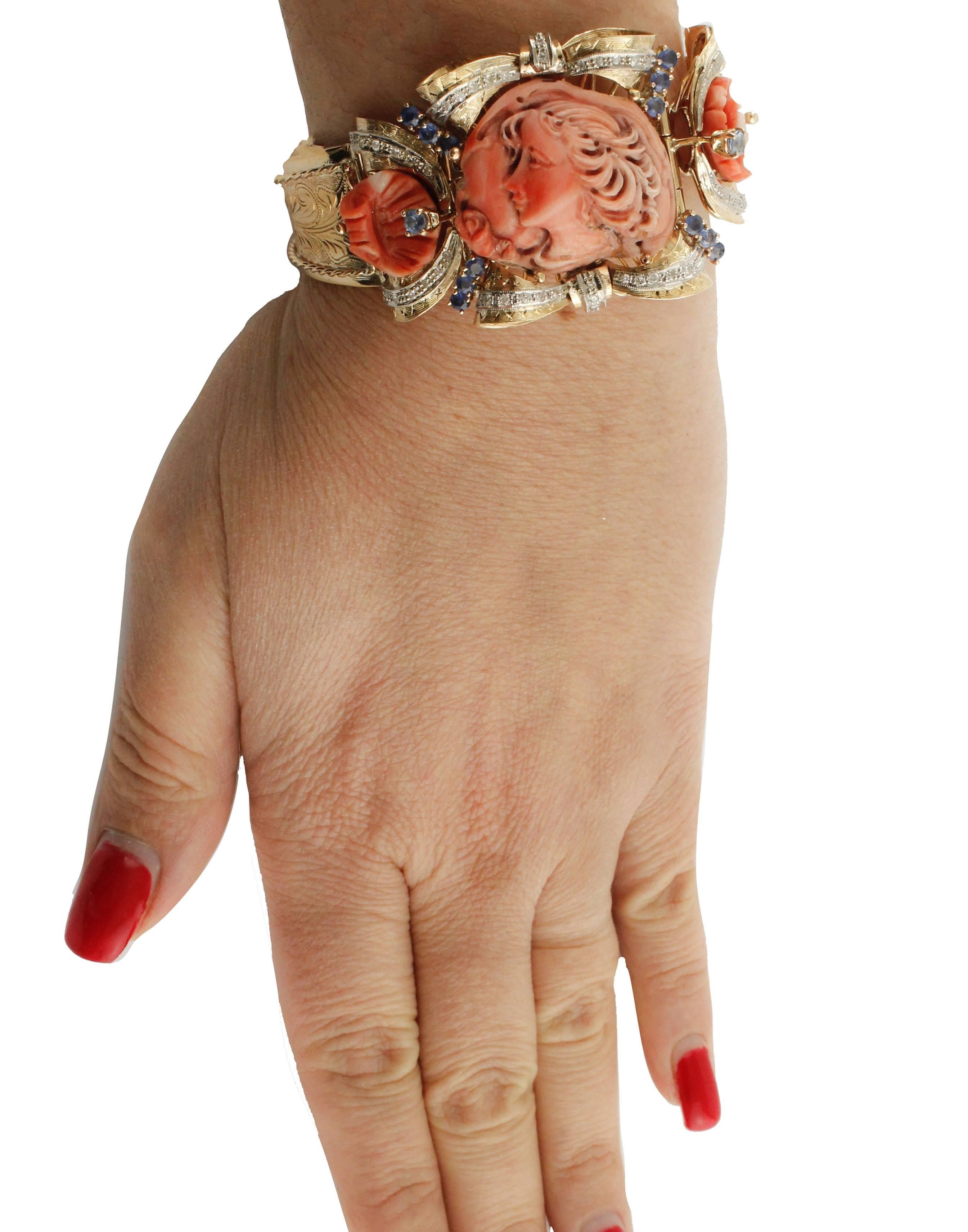 Coral Sapphires Diamonds Rose Gold Goddess Bracelet 3