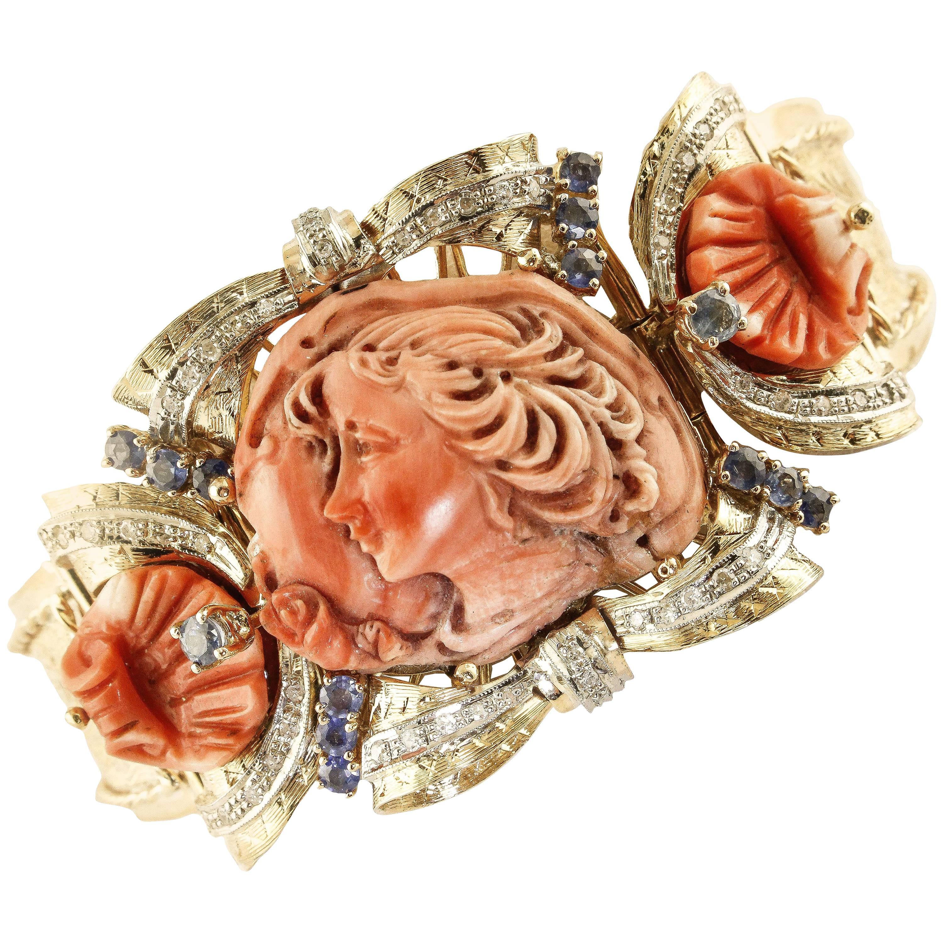 Coral Sapphires Diamonds Rose Gold Goddess Bracelet