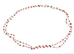 Coral Sapphires Emeralds Rubies Diamonds 9 Karat White Gold Choker Necklace