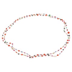 Coral Zafiros Esmeraldas Rubíes Diamantes Collar Gargantilla Oro Blanco 9 Kilates