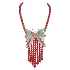 Coral Zafiros Turmalina Esmeraldas Rubí Collar Colgante Oro Amarillo 14 Kilates