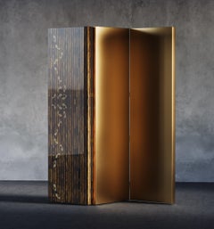 Coral Screen In Tiger Eye Stone With Brass Inlay Accent