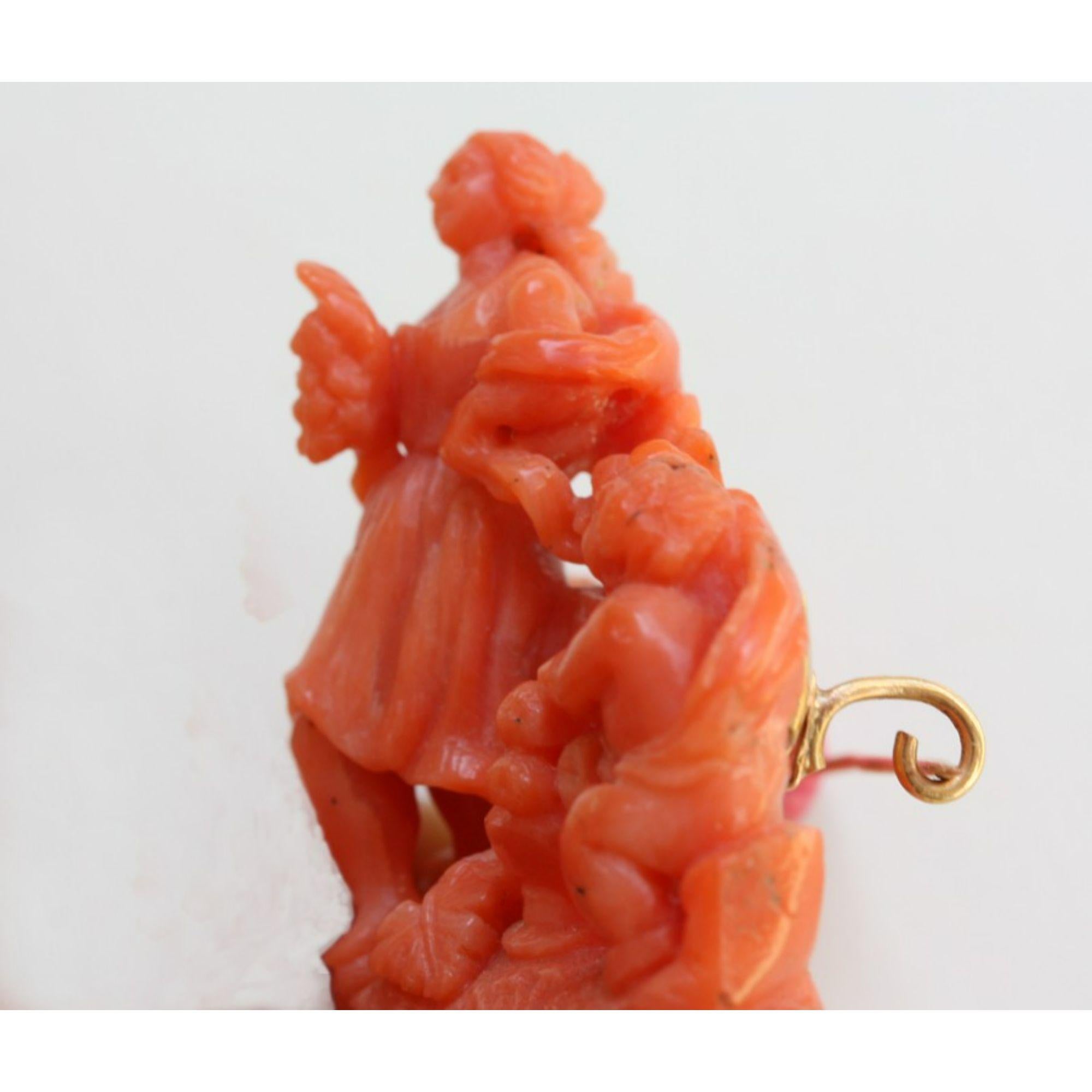 Uncut Coral Sculpture Brooch For Sale