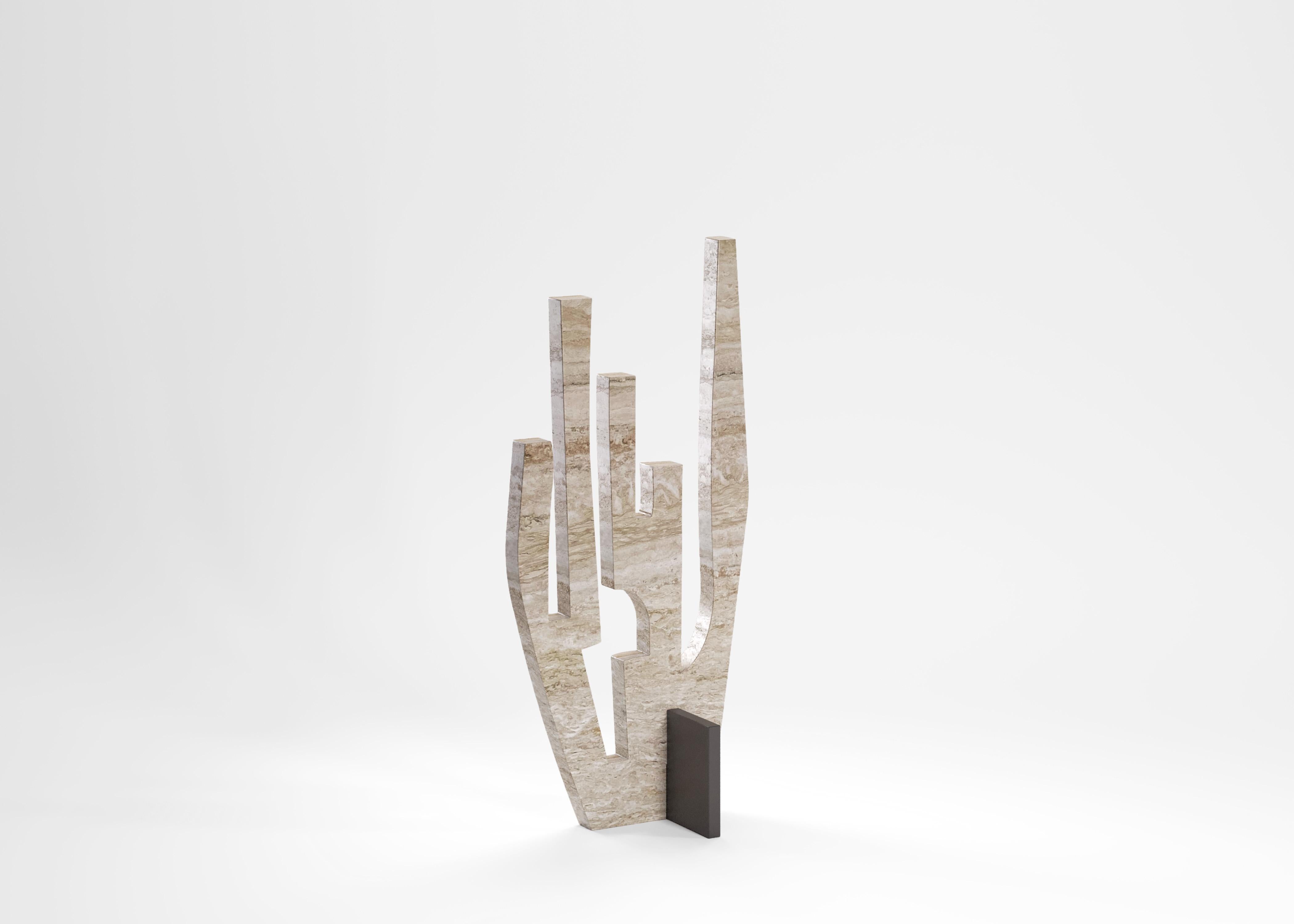 Coral sculpture by Edizione Limitata
Limited Edition of 150 pieces. Signed and numbered.
Designers: Simone Fanciullacci 
Dimensions: H 42 × W 12 × L 19 cm
Materials: Travertine, metal

Edizione Limitata, that is to say “Limited Edition”, is a brand