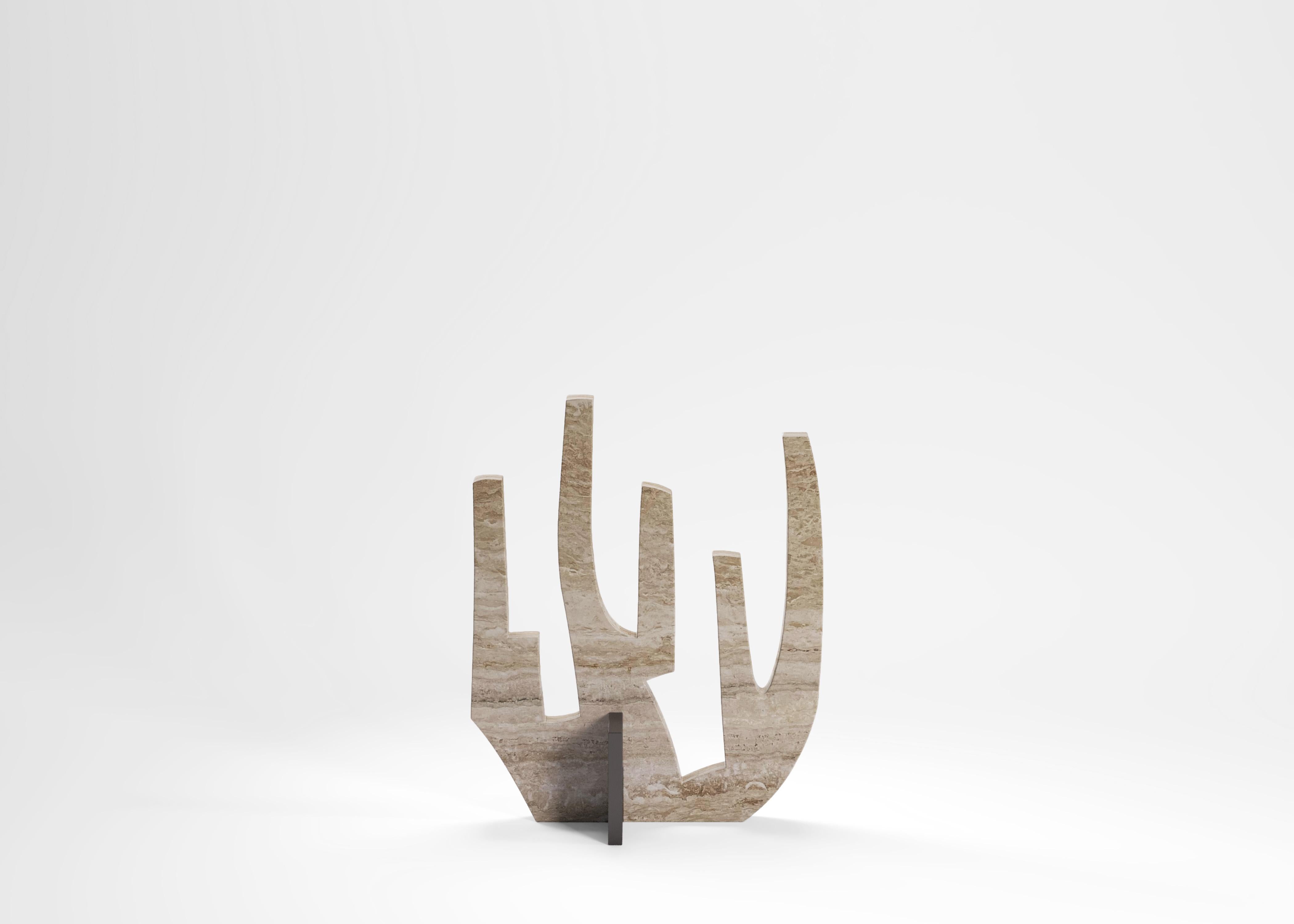 Coral sculpture by Edizione Limitata
Limited edition of 150 pieces. Signed and numbered.
Designers: Simone Fanciullacci 
Dimensions: H 30 × W 12 × L 25 cm
Materials: Travertine and metal

Edizione Limitata, that is to say “Limited Edition”, is