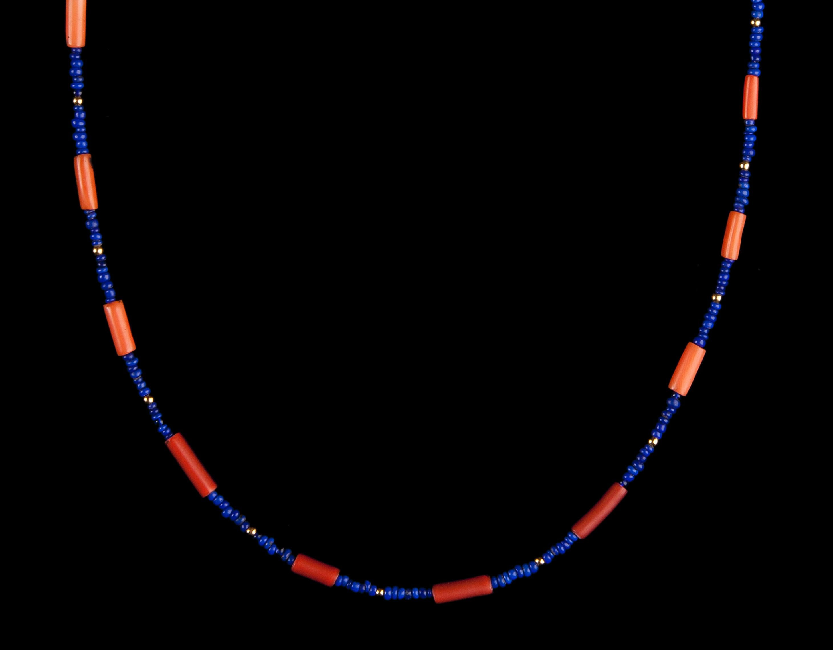 Women's or Men's Coral Shell and Lapis Lazuli Necklace