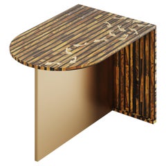 Coral Side Table In Tiger Eye Stone With Brass Inlay Accent