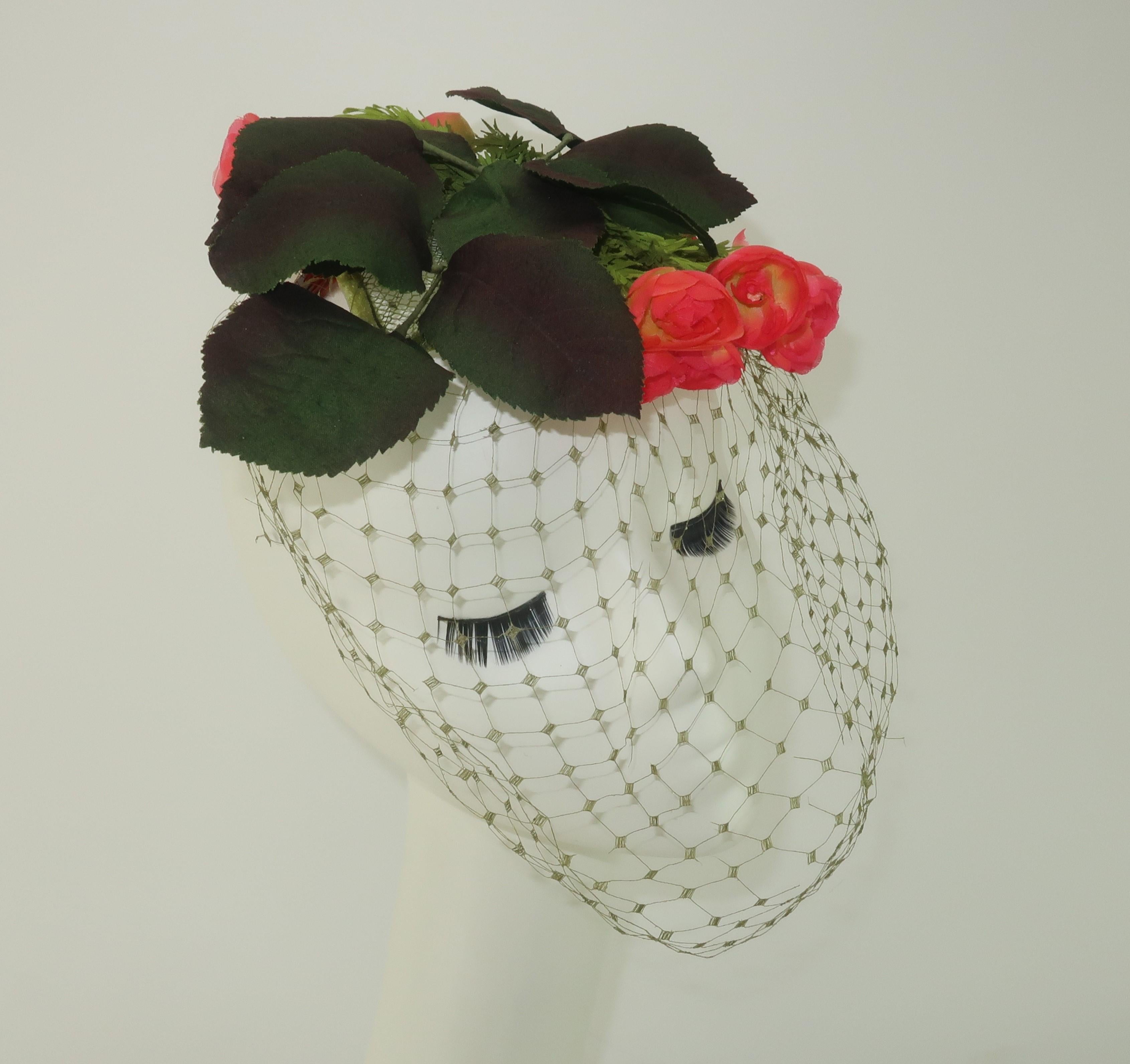 Beige Coral Silk Flower Fascinator Hat, 1950's For Sale