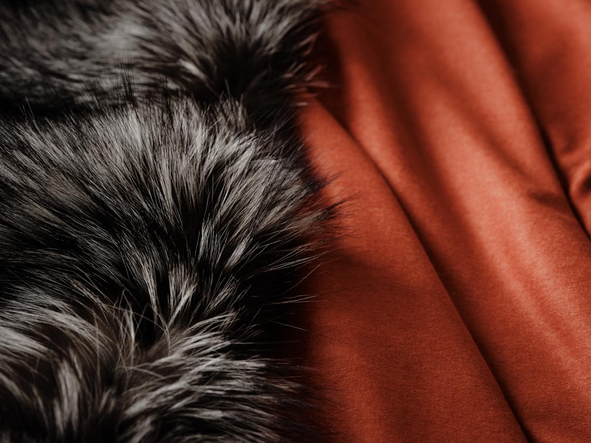Italian Coral Silky Silver Fox Fur Cashmere Silk Throw Luxury Blanket by Muchi Decor For Sale