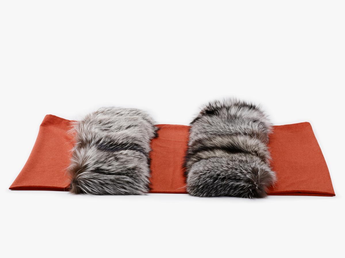 Autre Coral Silky Silver Fox Fur Cashmere Silk Throw Luxury Blanket by Muchi Decor en vente