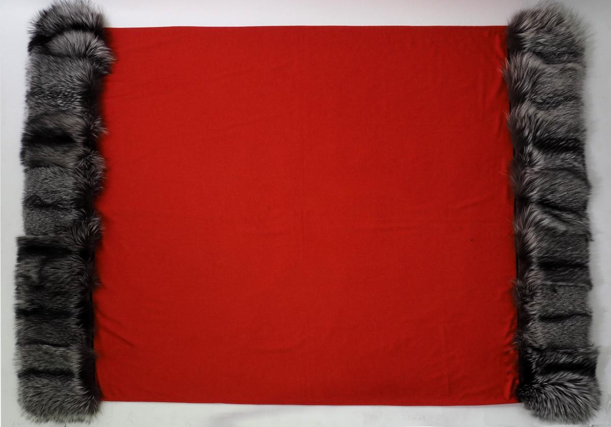 Coral Silky Silver Fox Fur Cashmere Silk Throw Luxury Blanket by Muchi Decor For Sale 3
