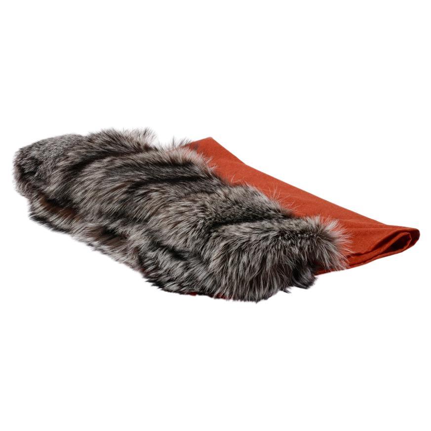 Coral Silky Silver Fox Fur Cashmere Silk Throw Luxury Blanket by Muchi Decor For Sale