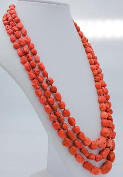 Coral, Silver Closure Multi-Strands Necklace