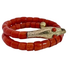 Coral Snake Bracelet Single Row Beads 9K Yellow Gold