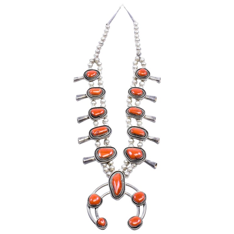 Coral Squash Blossom Necklace For Sale at 1stdibs