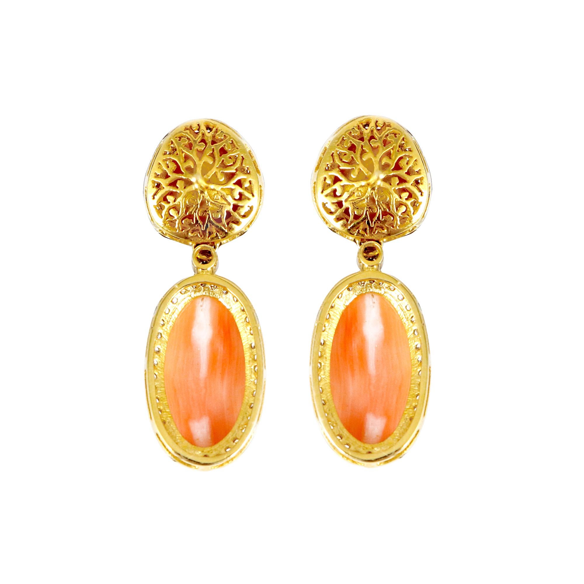Uncut Coral Statement Earrings 0899 For Sale