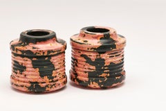 Coral Stone, Pair of Vases / Vessels in Pink, Orange & Green by Nic Parnell