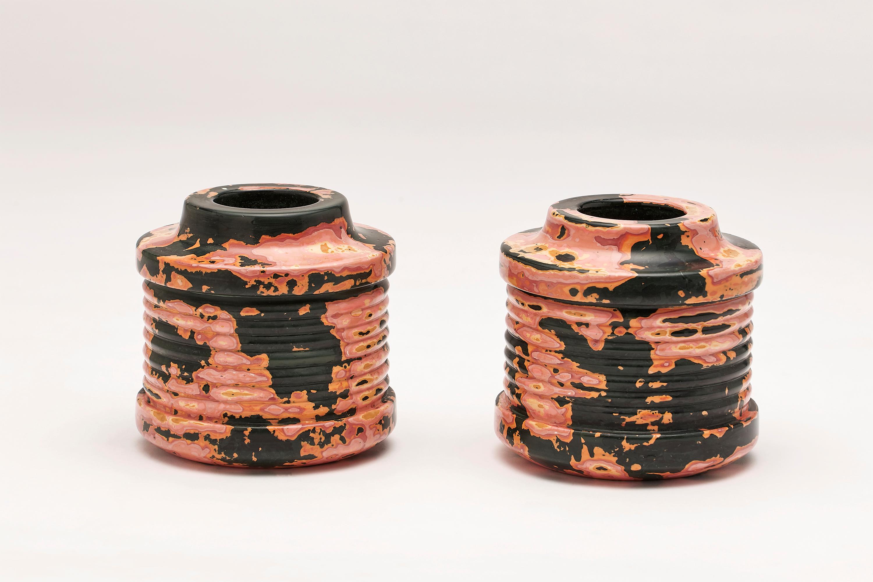 Coral Stone, Pair of Vases / Vessels in Pink, Orange & Green by Nic Parnell In New Condition For Sale In London, GB