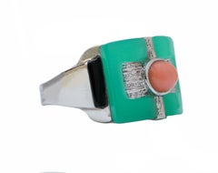 Coral, Stones, Onyx, Diamonds, Platinum Ring.