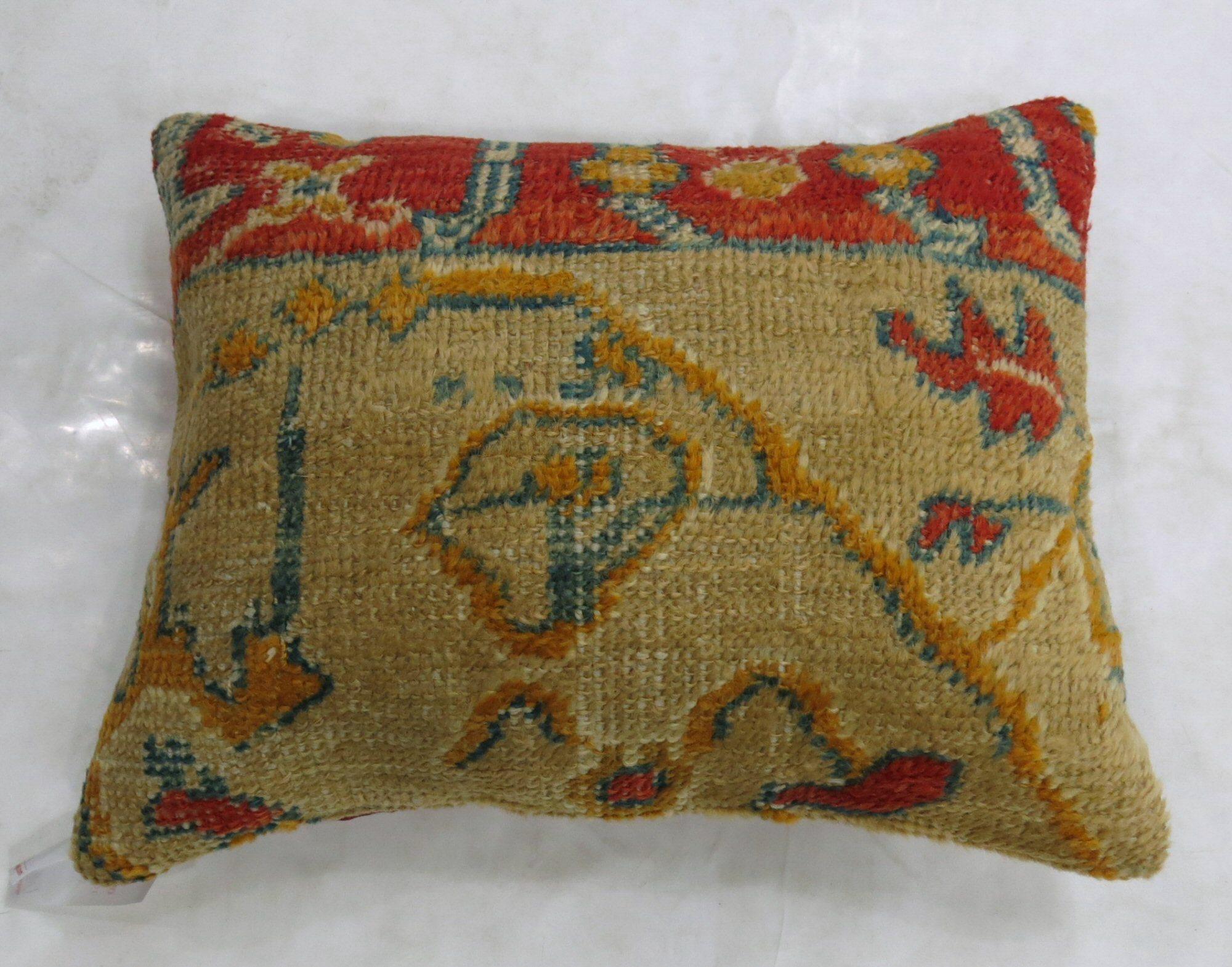 Agra Coral Tan Early 20th Century Wool Antique Oushak Rug Pillow For Sale